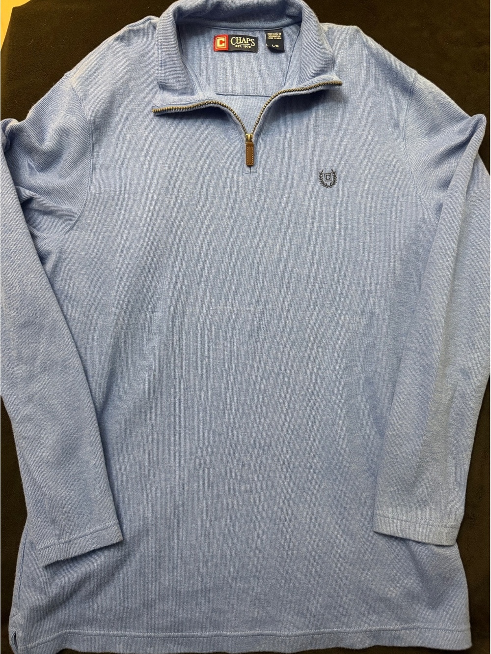 Chaps Men's Light Blue 1/4 Zip Cotton Pullover Sweater Large
